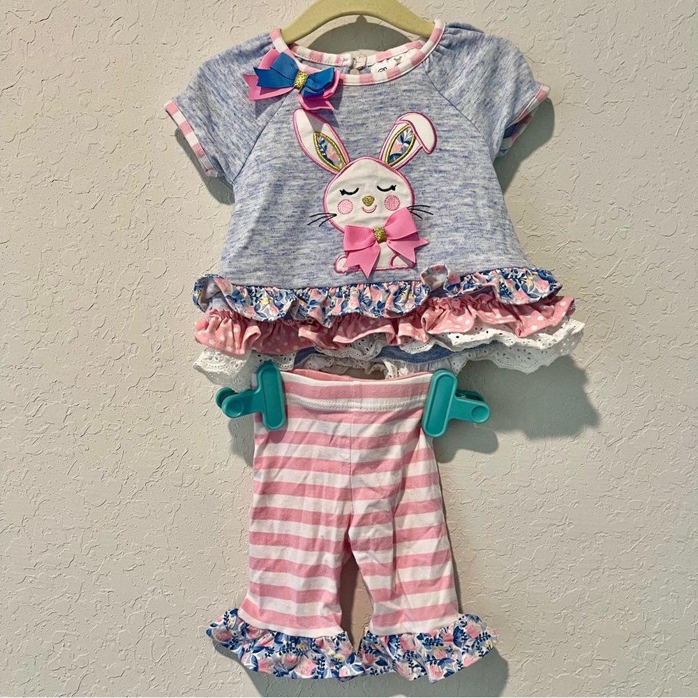 Rare Editions 3-6m baby girl Easter Bunny floral ruffle print outfit